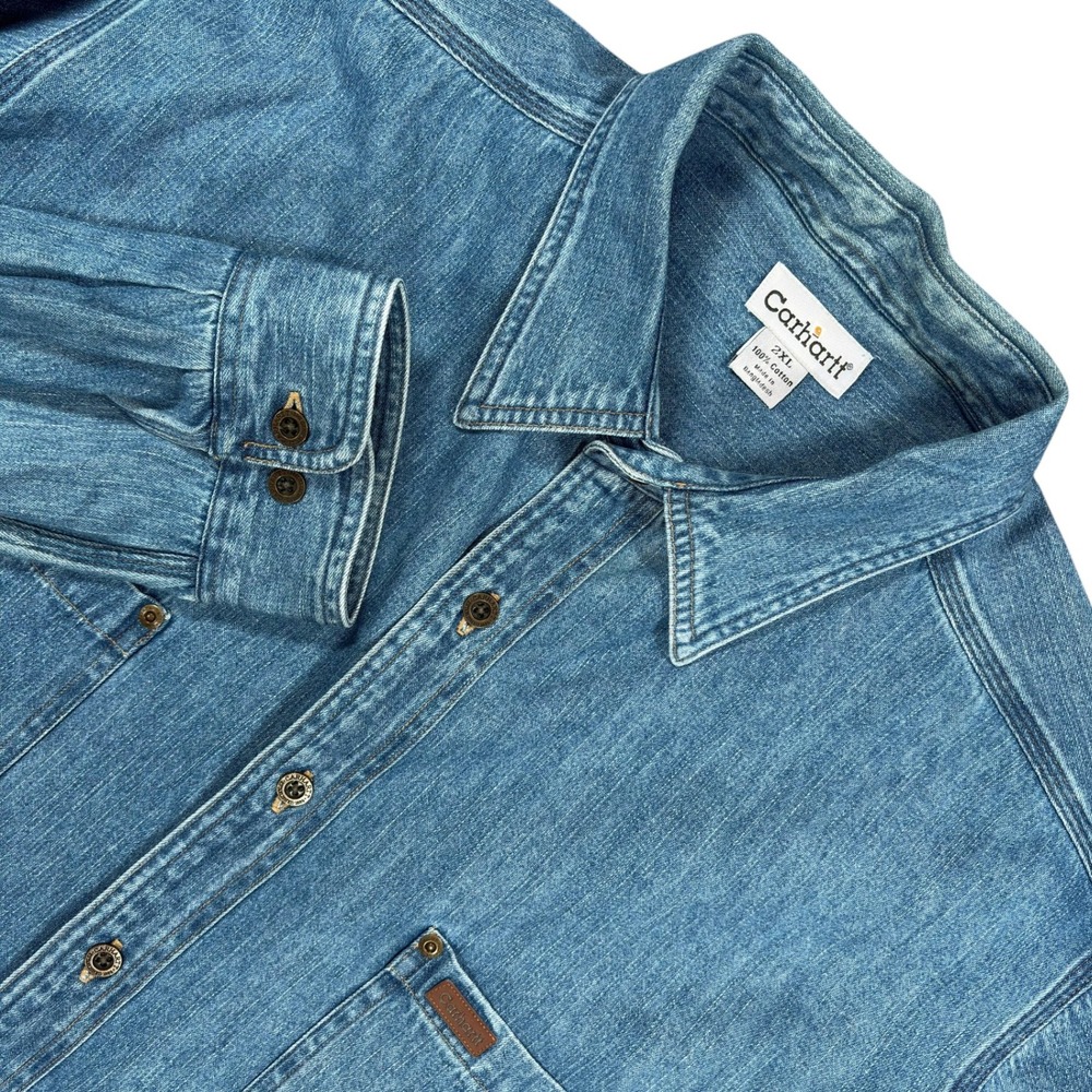 Carhartt Denim Shirt Mens 2XL Blue Stonewash Triple Stitch Y2K Workwear S97STW